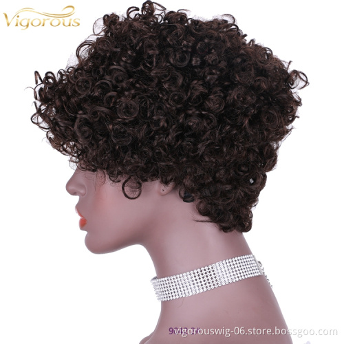 Vigorous Top Quality Brown Afro Kinky Curly Wigs for Black Women Short Side Part Human Hair Wholesale Price